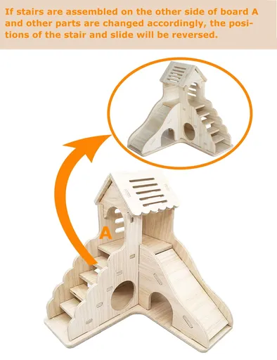 Hamster Hideout Cage Accessories - Hamster House and Habitat Wooden Hide Hut with Climbing Ladder and Slide for Dwarf Gerbils
