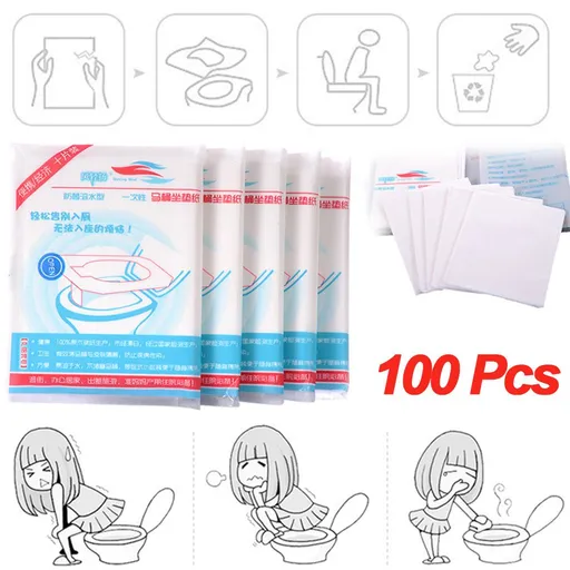 100PCS Portable Hygienic Toilet Cushions Disposable Toilet Seat Cover Mat Paper