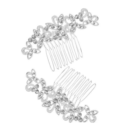 Bridal Hair Comb Set with Flower Rhinestones, Plated Alloy Wedding Hair Accessories, 2 Pieces