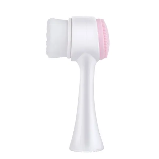 Pink 3D Dual-Sided Facial Cleansing Brush - Silicone and Soft Bristle - Manual Face Scrubber for Deep Pore Cleaning, Exfoliation, and Makeup Removal, Gentle Skin Care Tool for Daily Use