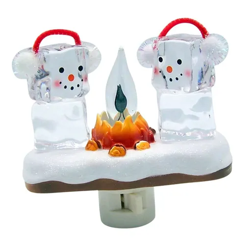 Campfire Flickering Nightlight Decorative Xmas Night Light Flickering Flame Night Lamp for Bedrooms Living Rooms Snowman