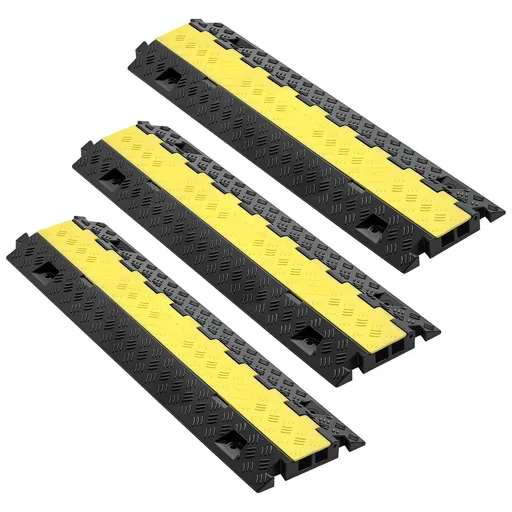Cable Protector Ramp, 9,979 kg/axle Capacity, 2 Channel Heavy Duty TPU Cord Hose Wire Cover, 31 x 28 mm Channel, Traffic Speed Bump with Flip-Open Top Cover, for Indoor & Outdoor Use, 3 Pack