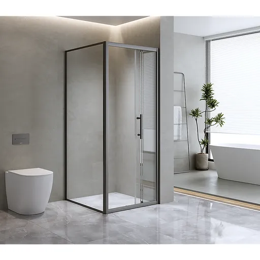 40mm Adjustable Contemporary Corner Sliding Black Shower Screen 120x80cm
