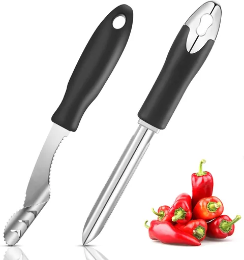 2 Pieces Jalapeno Pepper Corer Zucchini Cucumber Corer Remover with Serrated Slice and Rubber Handle Seed Remover or Slice Off Vegetables Tops for Kitchen