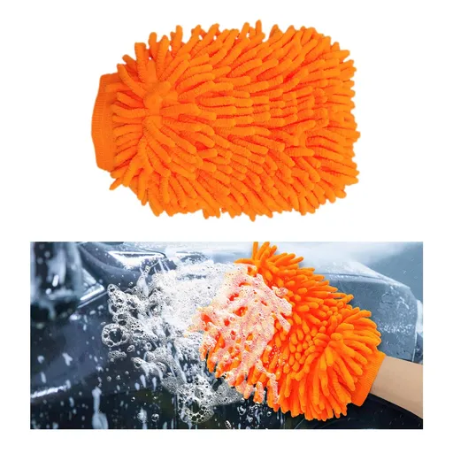 Premium Microfiber Wash Mitt, Soft Scratch-Free Double-Sided Chenille Washing Gloves Perfect for Car Washing and Detailing(Orange)