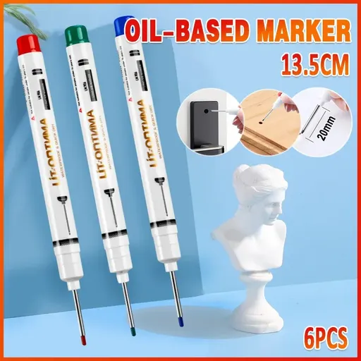 6Pcs Long Head Deep Hole Long Nosed Marker Multifunction Marker Deep Drill Hol