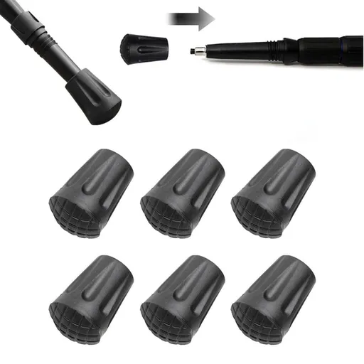 Nordic Walking Tips - 6 Pieces - Walking Stick Tips - Crutch Tips - Nordic Walking Pads - Nordic Walking Cane Tips - Round Nordic Footings - Trekking Pole Tips - Replacement Tips - End Stop - Walking Stick Base - Easy to Install - Black