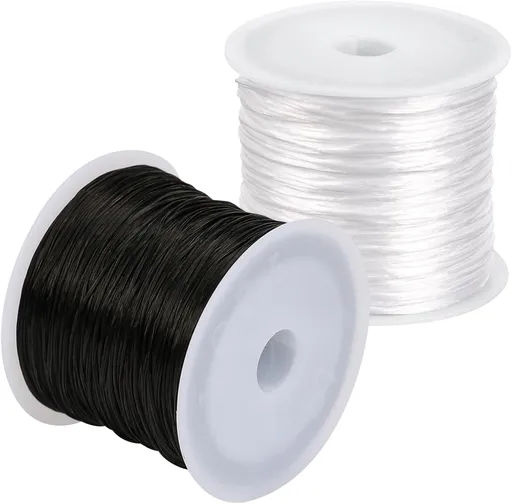 0.8mm Flat Stretchy Bracelet String, 2 Rolls 328 Feet Elastic String Bead Cord for Bracelets, Necklaces, Jewelry Making Supplies (Black, White)