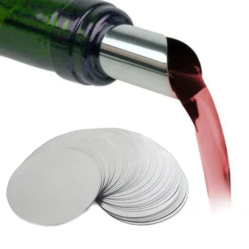 50 Pieces Silver Wine Pourer Liquor Stopping Pouring Discs Aluminum Foil Wine Whisky Pourer Thin Reusable Spout Disks for Beverage Beer Liquid Dispenser Bar Party Gift