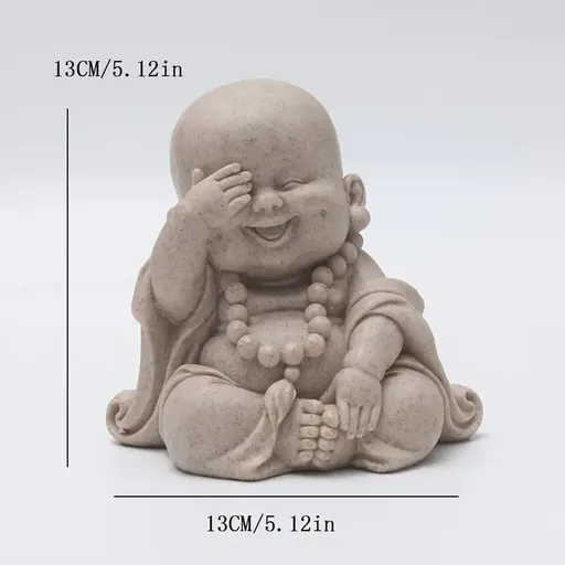 Zen Monk Resin Figurine, 3 poses hear-see-speak no evil, sandstone texture, serene smiling Buddha, perfect for tea pet, desk, car, indoor & garden decor, uplifting & healing.&Don't look at the young monk