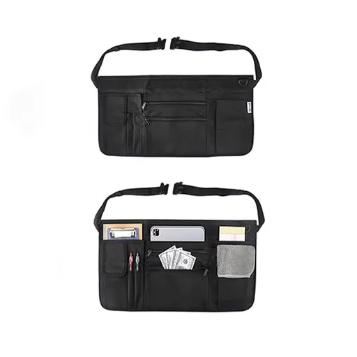 Waitress Apron with 7 Pockets — Black Half Bib with Zippers & Adjustable Belt, Waist Apron for Women/Men, Restaurant Servers, Kitchen Staff（Only one waist bag）