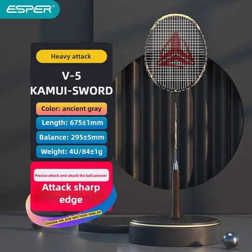 ESPER V5 Badminton Racket 84g Lightweight 4U Full Carbon Fiber Offensive Type Precise Placement Professional Match Training Durable Stylish Racket(Kelly)