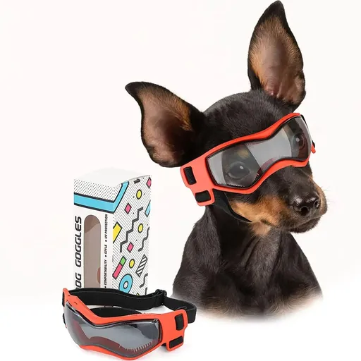 Pet Sunglasses with UV Protection Soft TPU Frame Adjustable Headband Dog Goggles Cat Sunglasses for Outdoor Travel Car Rides Eye Protection (S, Red)