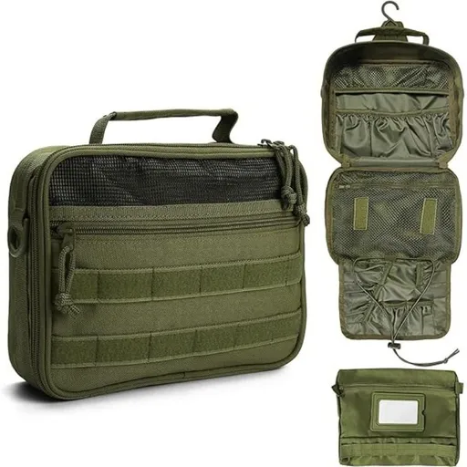 ✨ Army Green Hanging Toiletry Bag | 8+ Compartments + Built-in Mirror | Double Zippers & Hook, Lightweight Water-Resistant for Travel, Gym & Bathroom!/GREEN