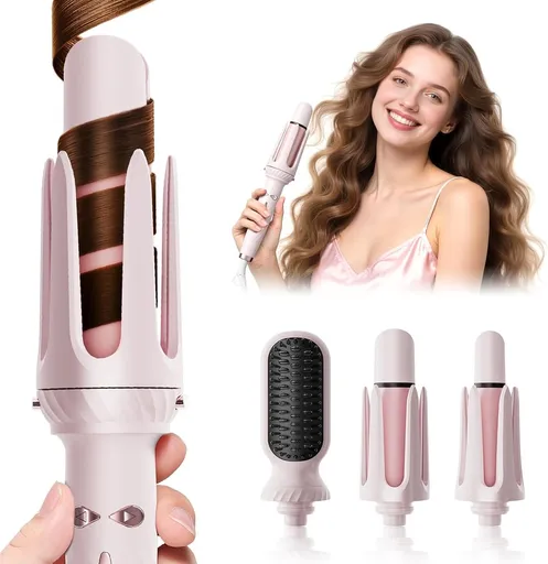3 in 1 Curling Iron - Automatic Curling Iron - Straightener - Hair Curler - Straightening Brush - 25mm and 32mm - French Wave Curling Iron - Heated Brush - Portable Rotary Curling Iron - Heat and Travel Protection - Curling Irons - Thermal Brush - 3