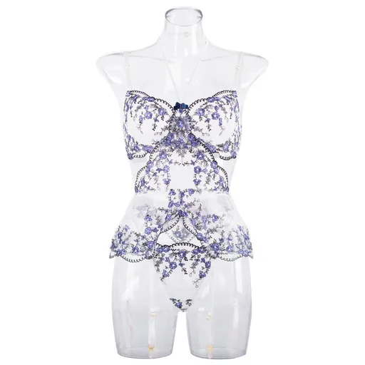 House Of Dasein Fairy Lingerie Luxury Floral Transparent Sheer Lace Bra And Panties Size Chart - M