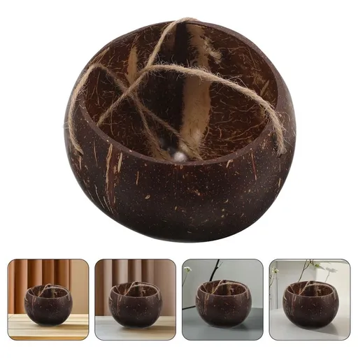 Natural Coconut Shell Hanging Flower Pot with Rope for Home Decor Balcony Garden