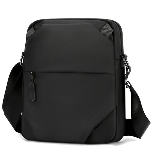Crossbody bag for men, Small messenger bag with zipper and adjustable shoulder strap, Slim Shoulder Bag with Pocket, Black