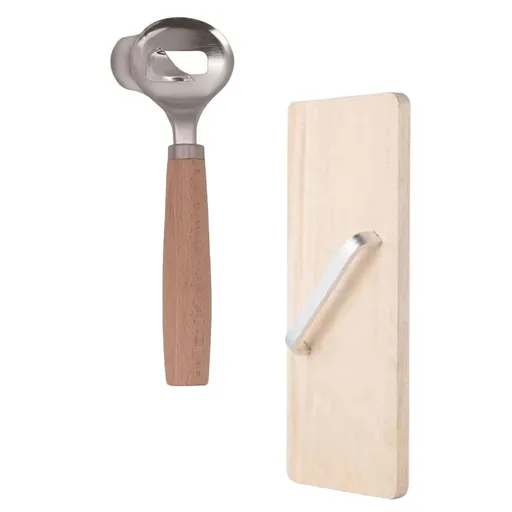 1Set Stainless Steel Sliced Noodles Cutter with Heat Insulated Wood Handle for Home Use