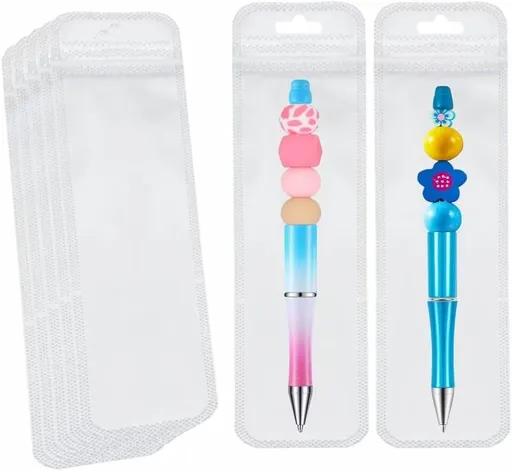 100 Pcs Beadable Pen Packaging Bags for Small Business, Clear Beaded Bag for Bead Pens, Zipper Smell Proof Storage Bags for Packaging Lipgloss, Jewelry, Cosmetic,Candy 2.75X8.66inch