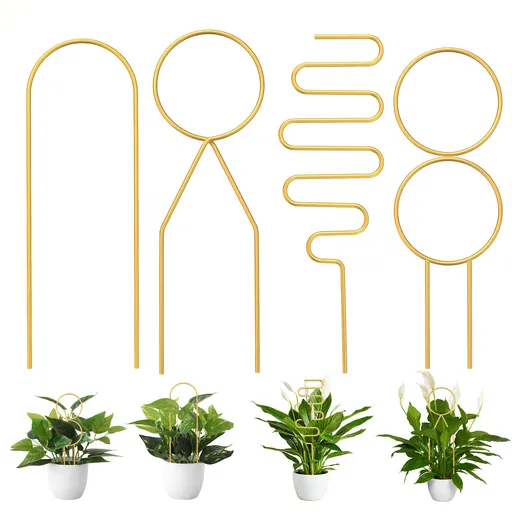 4 Pcs Small Metal Trellis for Potted Plants,Gold Trellis for Climbing Plants Indoor,Mini Trellis for Potted Plants Support Stake