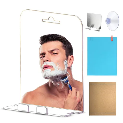 Fogless Shaving Mirror with Shelf and Wall Mount Hook, Anti-Fog Bathroom Mirror for Shower, Makeup, and Accessories
