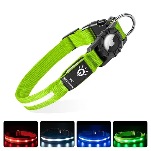 Saint Ye LED Waterproof Dog Collar Airtag Nylon Green light bead model [waterproof] M：33-45×2.5CM