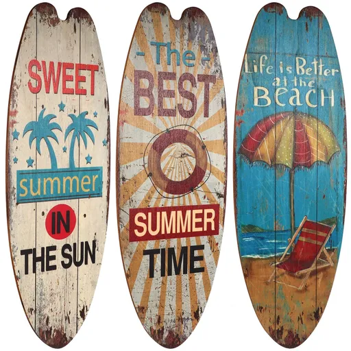 3pcs Surfboard Wall Decor, 17.6"X6.2" Surf Boards for Decorating, Beach Theme Decor Wooden Surfboard Wall Sign for Living Room