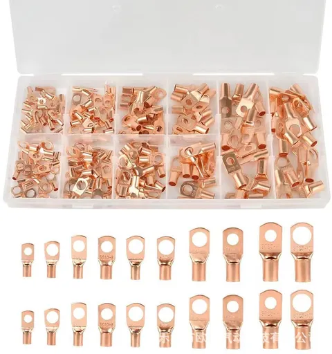 240pcs SC Open-Mouth Bare Copper Terminals + HS-50B Crimping Pliers Set - Gold - SC Inspection Hole Copper Lug