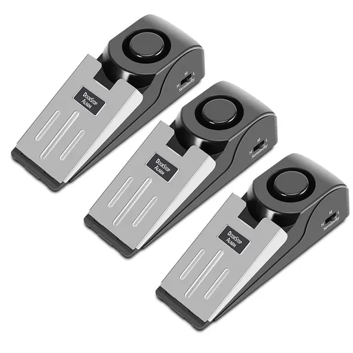 3-Pack 2 in 1 Portable 120db Door Stopper Alarm Floor Wedge Security Alert (Black and Silver)