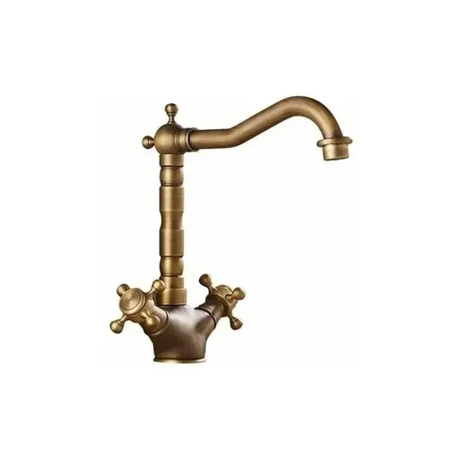 360 Degree Rotation Rotatable Faucet Double Brass Basin Faucet Brushed Kitchen Sink Soft Close Vintage Tap for Hot and Cold, Antique Copper Finish