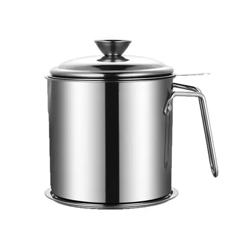 Bacon Grease Container With Strainer, 1.4L Grease Strainer and Container with Dust-Proof Lid, 304 Stainless Steel Oil Filter Storage 1.4L All steel version