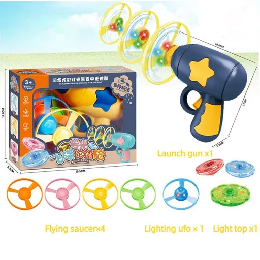 Bamboo Dragonfly Toy Gun Set with Glowing Frisbee Spinner – Pet toys - Blue