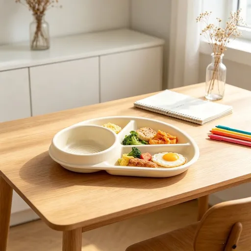 10.43 Inch Divided Kids Plate, BPA-Free Plastic Sectioned Meal Tray, Microwave Dishwasher Safe Toddler Plate for School Home, White