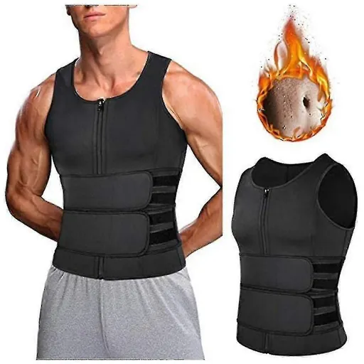 Men Body Shaper Waist Trainer Sauna Vest Double Belt Abdomen Slimming Sweat Vest Fitness Belt - XL