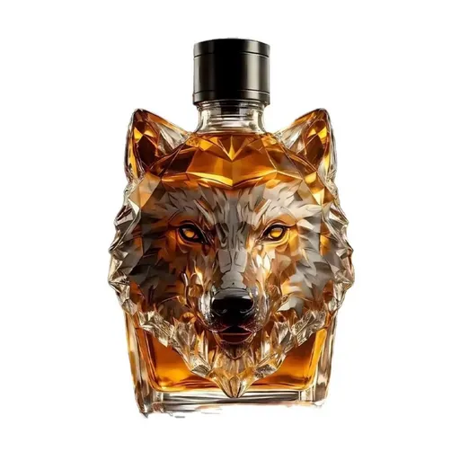 Stylish Wolf Head Whiskey Decanter Elegant Glass Liquor Bottle for Home Bar Cocktail Display Ideal Gift for Whiskey Lovers
