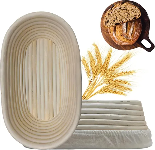 [Upgraded] Bannet Bread Proofing Basket 2 pack 10" Oval With Liner, Natural Rattan Bread Basket Perfect for Professial & Home Sourdough Bread Baking, Artisan Sourdough Bread. (Set 2 pack 10" Oval)