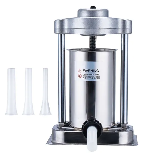 Manual Sausage Stuffer, 2 L / 5 LBS Vertical Sausage Machine with G-type Clamp, Food-Grade 304 Stainless Steel Barrel with 2 Stuffing Tubes, for Home Kitchen Restaurant Commercial