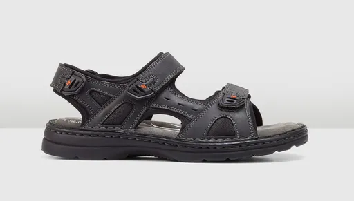 HUSH PUPPIES SIMMER Mens Leather Adjustable Strap Comfort Sandals Shoes - Black