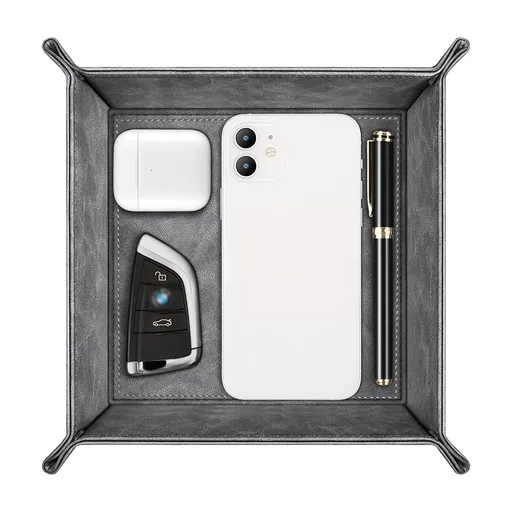 Foldable PU coin tray, minimalist luxury foldable portable, stores desk & entryway items, practical and exquisite!/GREY