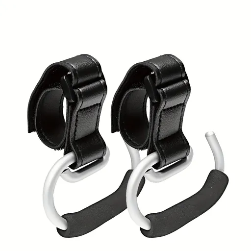 Universal Stroller Hooks with PU Leather Straps – Heavy-Duty Aluminum Baby Stroller Organizer for Hanging Bags, Purses, and Diaper Bags on Stroller Handles or Frames (2PCS（Black）)