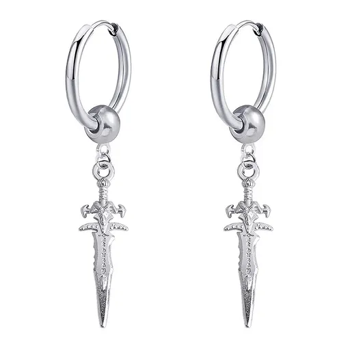 Sword Drop Dangle Small Hoop Earrings for Women Girls Men Stainless Steel engrave Animal Cross Dangling Hoops Cuff Cartilage