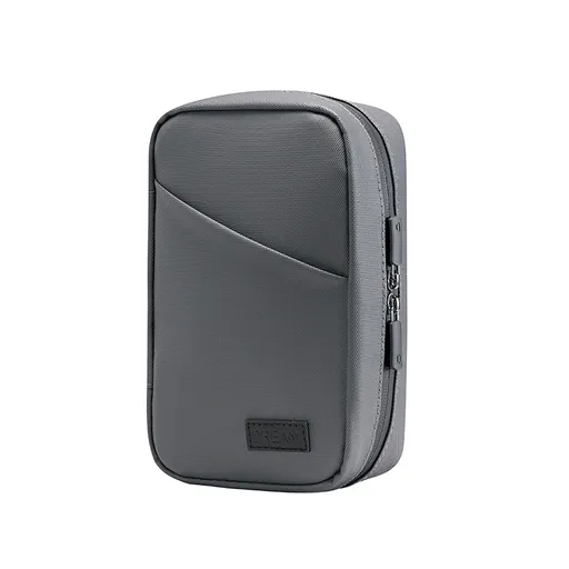 Grey Premium PU Leather Multi-Functional Travel Cable Organizer - Waterproof Digital Storage Pouch