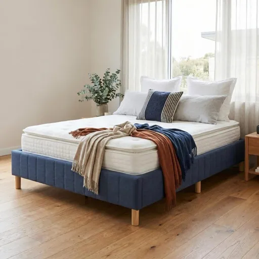 Metal Bed Frame Mattress Foundation Blue – Queen