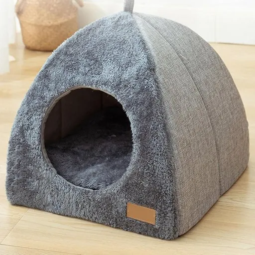 Tents Pet Bed - With Removable & Washable Cushion - Warm & Soft Fleece Fabric - For Cats & Small Dogs