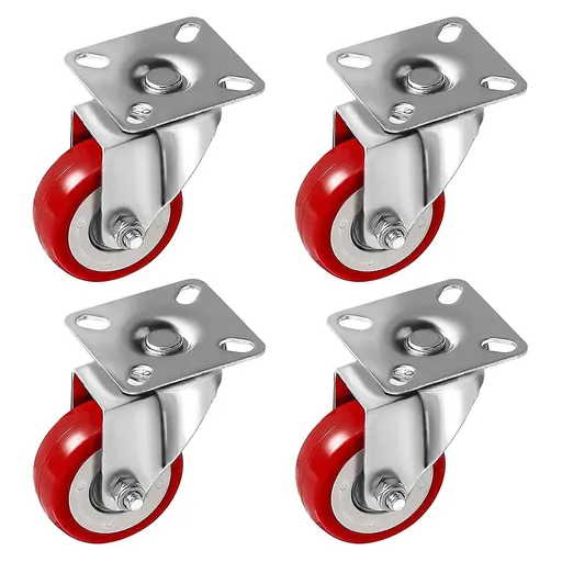 4 Pack Caster Wheels Swivel Plate On Red Polyurethane Wheels silent shock absorber, wearproof, no drag marks (2 inch No Brake)