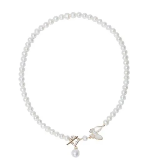 Natural pearl necklace, niche high-end butterfly collarbone chain, retro small fragrance pendant, accessory jewelry