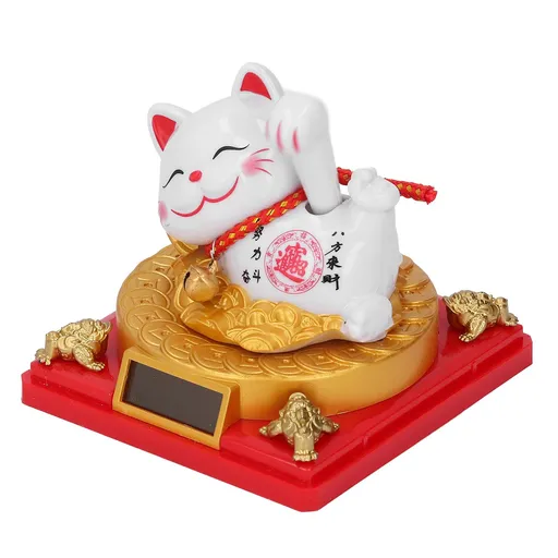 Lying Waving Fortune Cat Solar Powered Wealth Welcoming Lucky Cat Decoration for Home Car Dashboard Ornament Housewarming Gift S