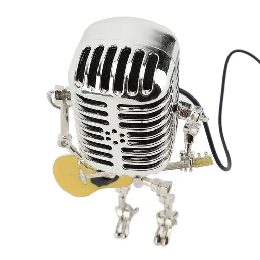 Vintage Microphone Guitar Robot Table Lamp Aluminum Retro Metal Robot Night Light for Bedroom Desk Home Decor Yellow