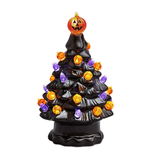 Lighted Ceramic Halloween Tree Tabletop Halloween Decoration Halloween Tree Pumpkin Light